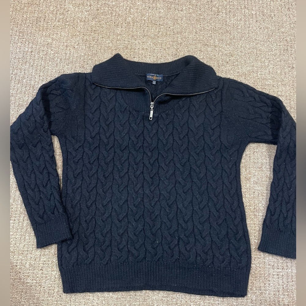 Men's black quarter-zip sweater 100% alpaca wool size S